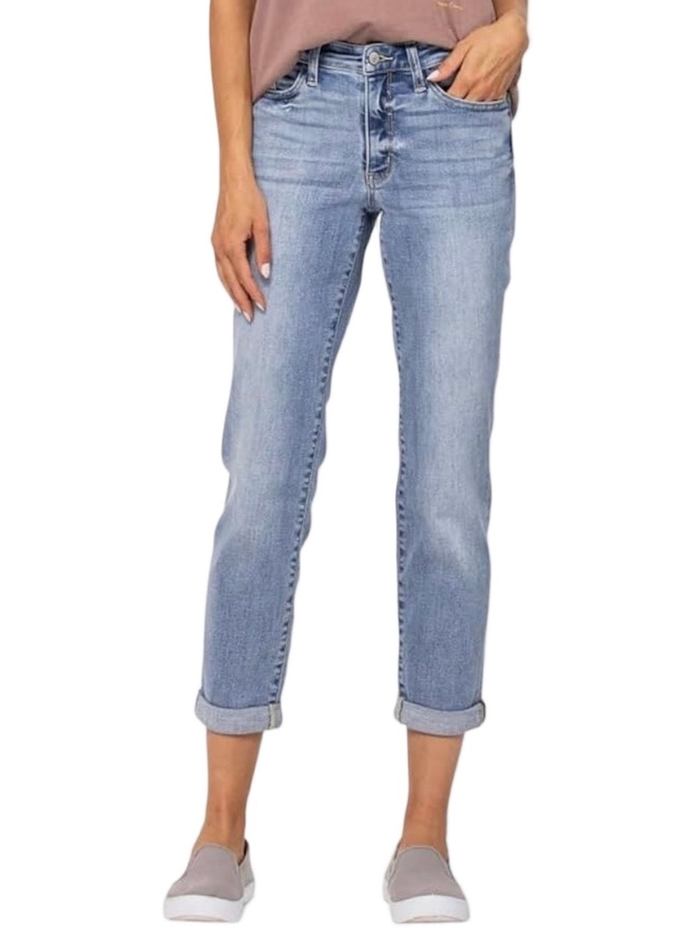 Judy Blue Mid-Rise Bleach Wash Boyfriend Jean Sz 14W